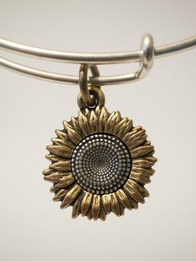 Alex and Ani Gold Silver Sunflower Pendant Bangle Bracelet Mixed Metal